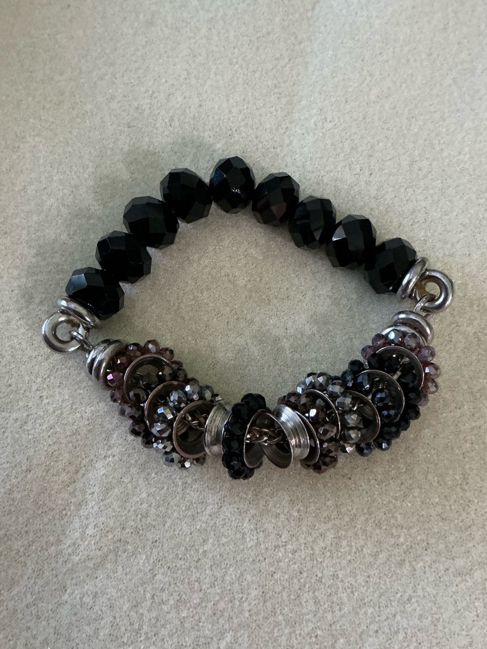 Elegant Black Beaded Cluster Bracelet, stretch